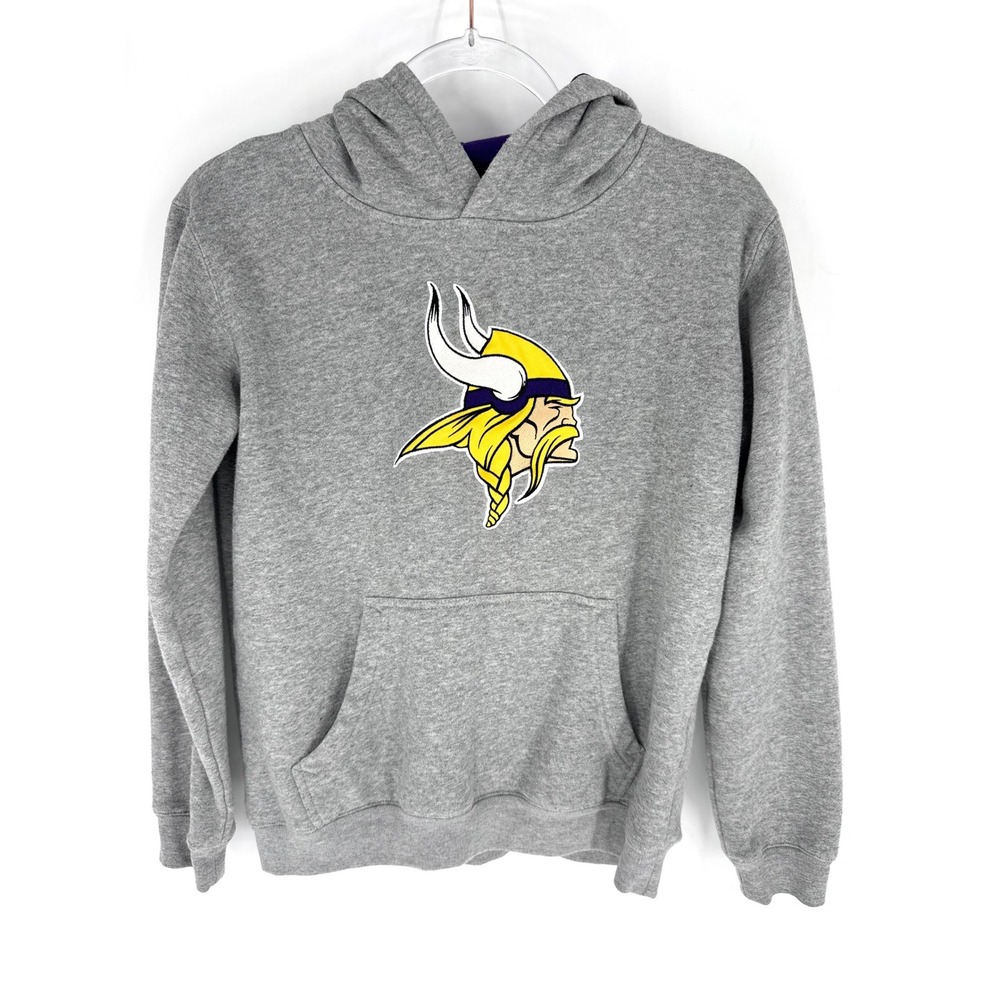 NFL Team Apparel Minnesota Vikings Youth Hoodie Gray Purple L 14/16 Pullover